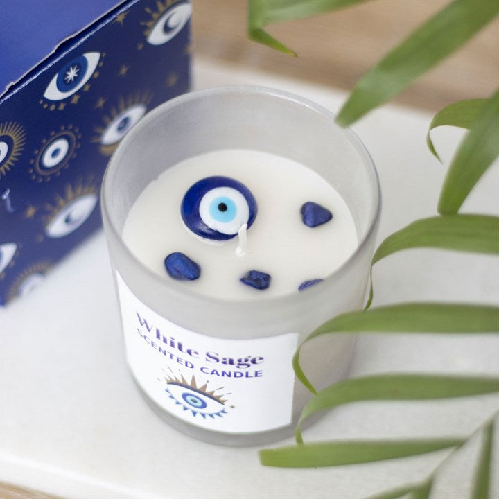 *All Seeing Eye White Sage Protection Charm Candle in Glass Pot (4/20)